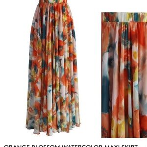 Orange Blossom Watercolor Maxi Skirt
